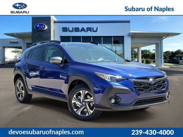 2026 Subaru CROSSTREK Premium in Sapphire Blue Pearl — front three-quarter view