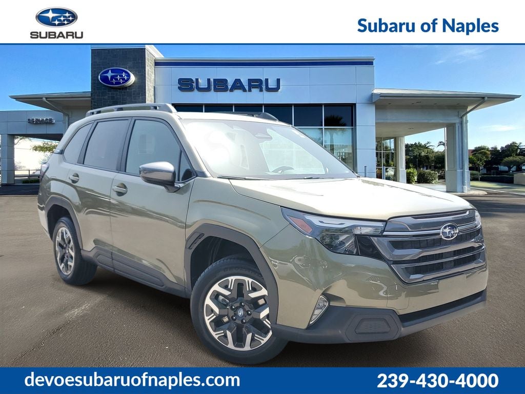 2026 Subaru FORESTER Premium in Autumn Green Metallic — front three-quarter view