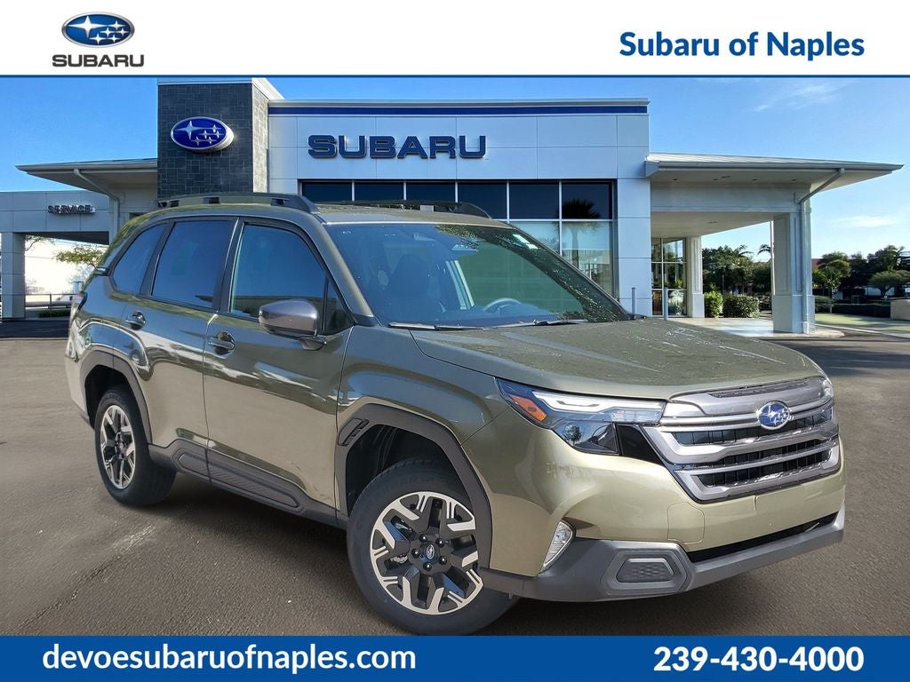 2026 Subaru FORESTER Premium in Autumn Green Metallic — front three-quarter view