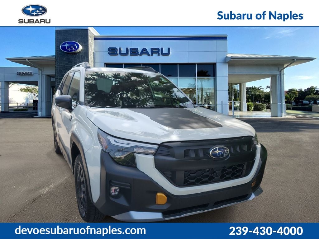 2026 Subaru FORESTER Wilderness in Crystal White Pearl — front three-quarter view