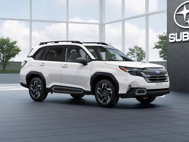 2026 Subaru FORESTER Limited in Crystal White Pearl — front three-quarter view