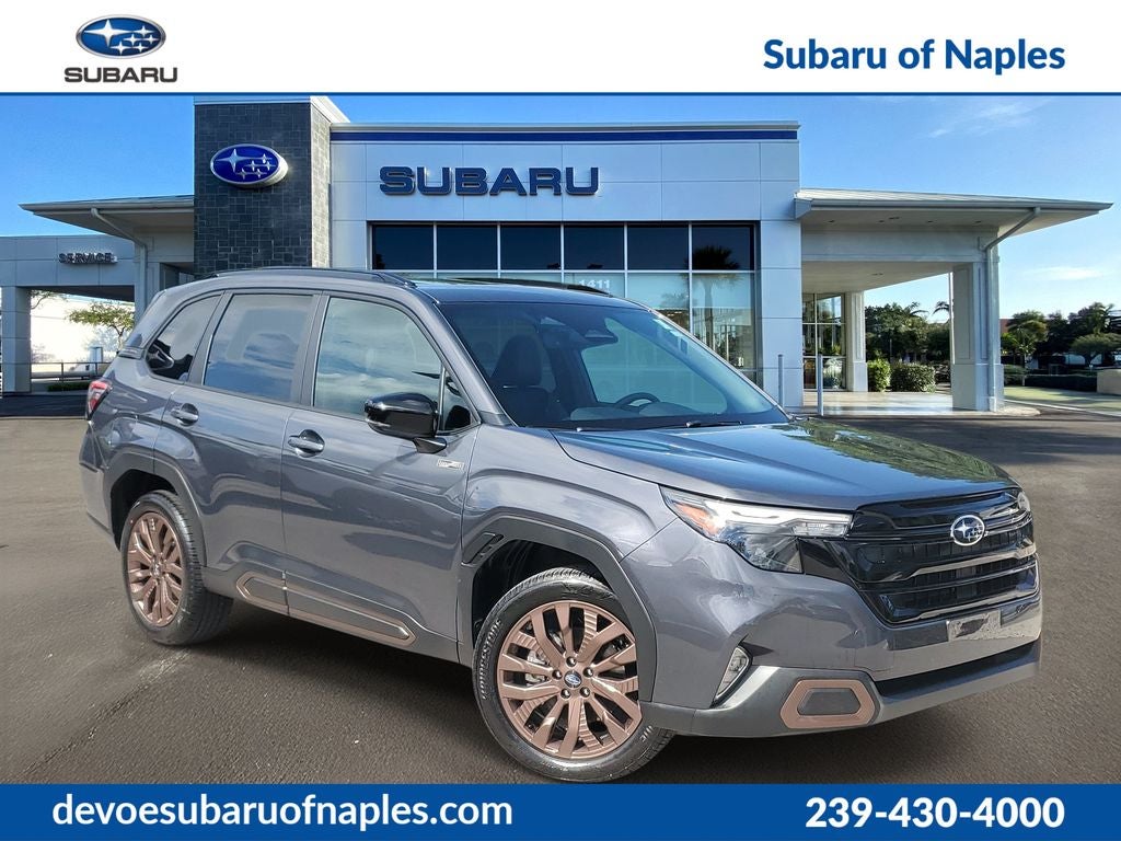 2026 Subaru FORESTER Sport Hybrid in Magnetite Gray Metallic — front three-quarter view