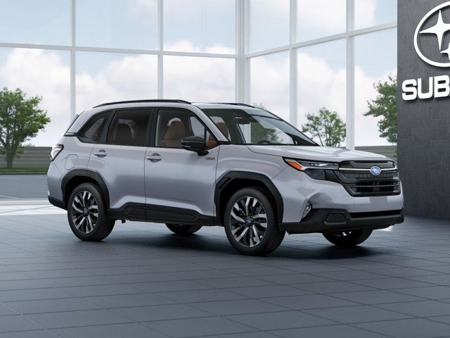 2026 Subaru FORESTER Touring Hybrid in Ice Silver Metallic — front three-quarter view