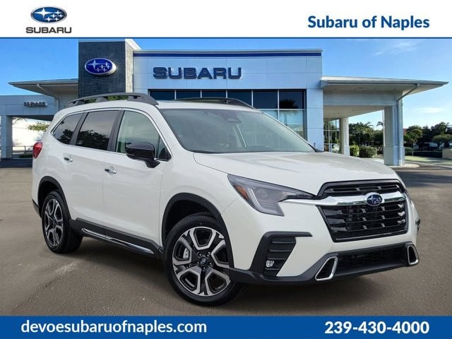 2026 Subaru ASCENT Touring 7-Passenger in Crystal White Pearl — front three-quarter view