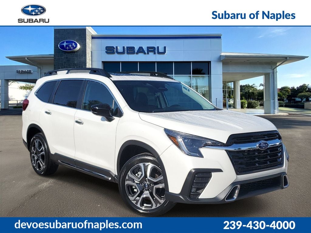 2026 Subaru ASCENT Touring 7-Passenger in Crystal White Pearl — front three-quarter view