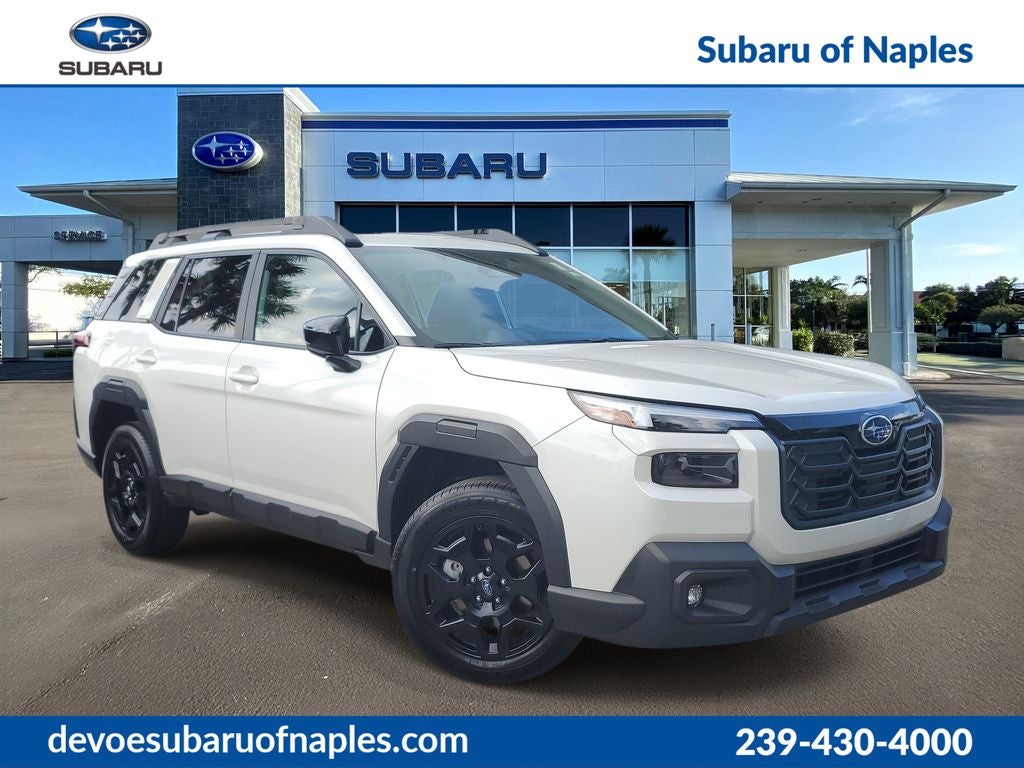 2026 Subaru OUTBACK Limited in Crystal White Pearl — front three-quarter view