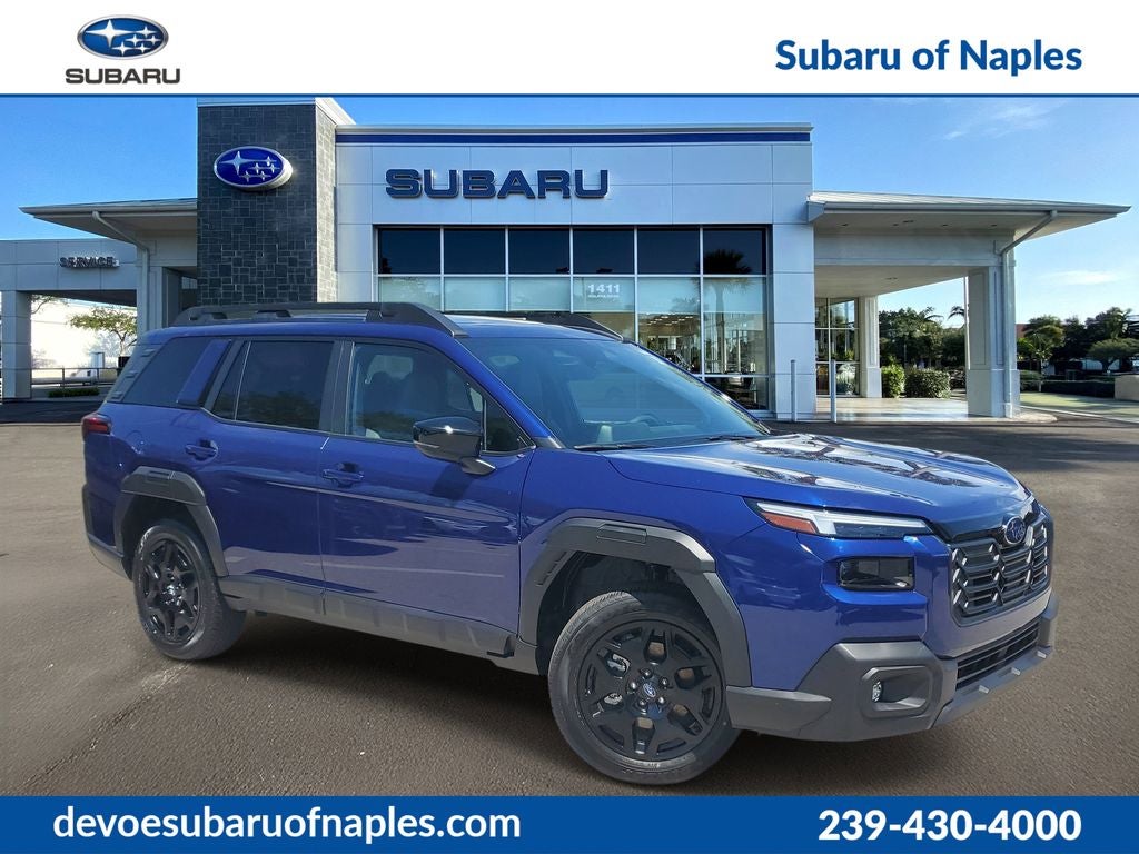 2026 Subaru OUTBACK Limited in Sapphire Blue Pearl — front three-quarter view