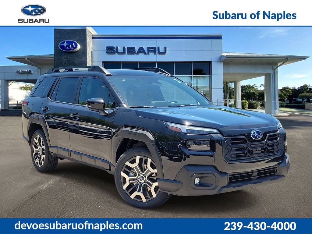 2026 Subaru OUTBACK Touring XT in Crystal Black Silica — front three-quarter view
