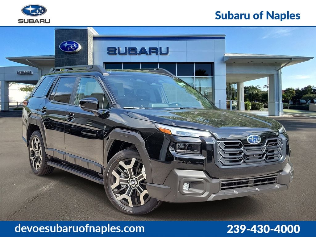 2026 Subaru OUTBACK Touring XT in Crystal Black Silica — front three-quarter view