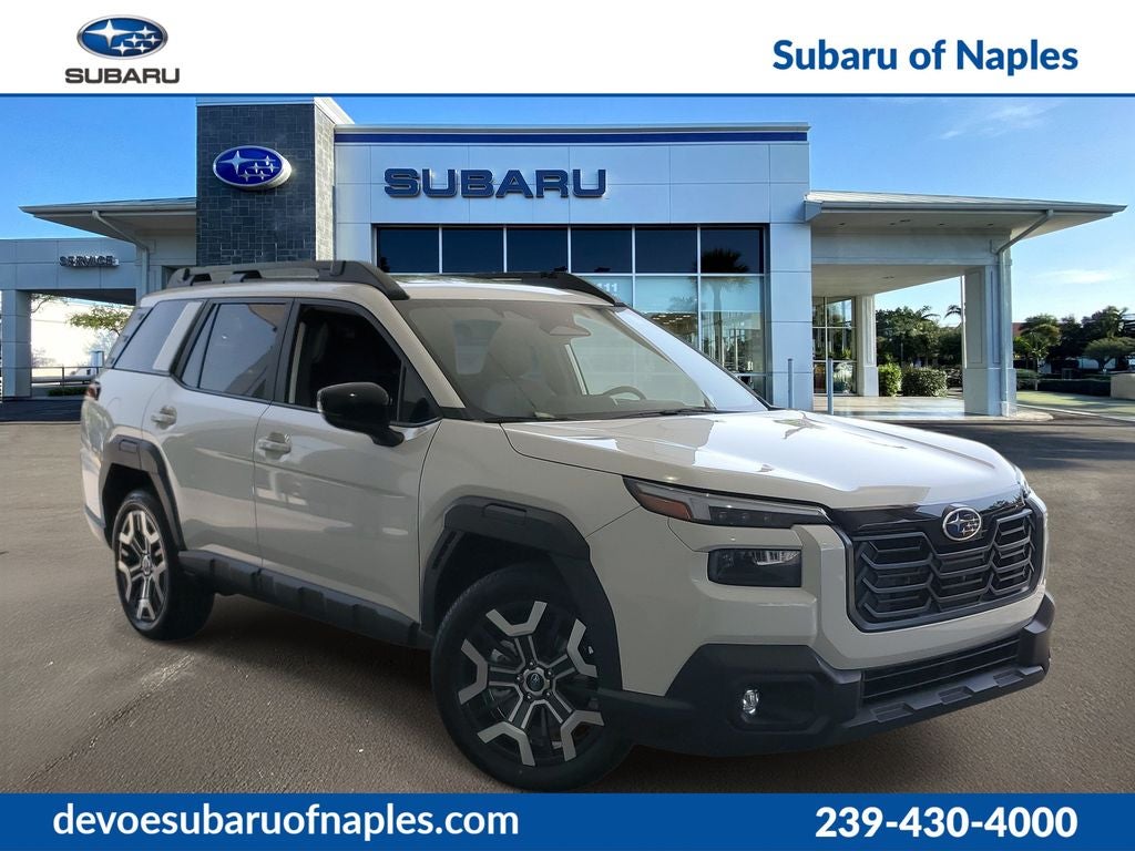 2026 Subaru OUTBACK Touring XT in Crystal White Pearl — front three-quarter view