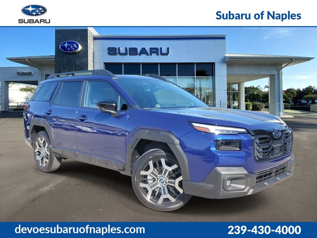 2026 Subaru OUTBACK Touring XT in Sapphire Blue Pearl — front three-quarter view