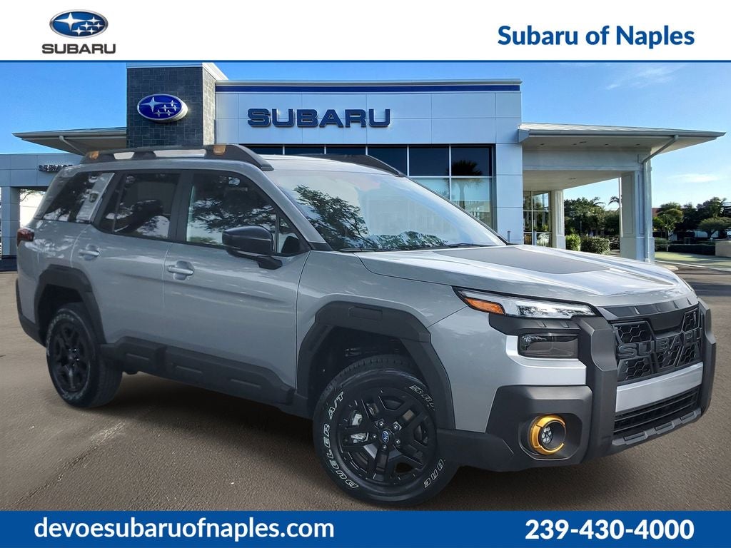 2026 Subaru OUTBACK Wilderness in Ice Silver Metallic — front three-quarter view