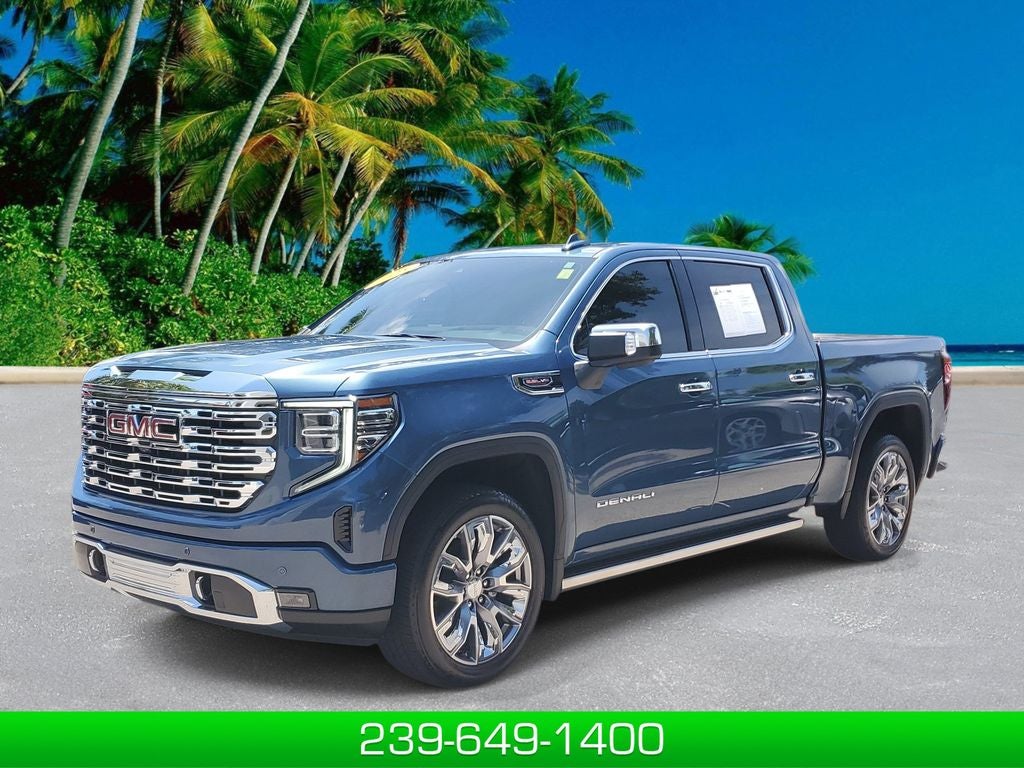 2025 GMC Sierra Denali in Downpour Metallic — front three-quarter view