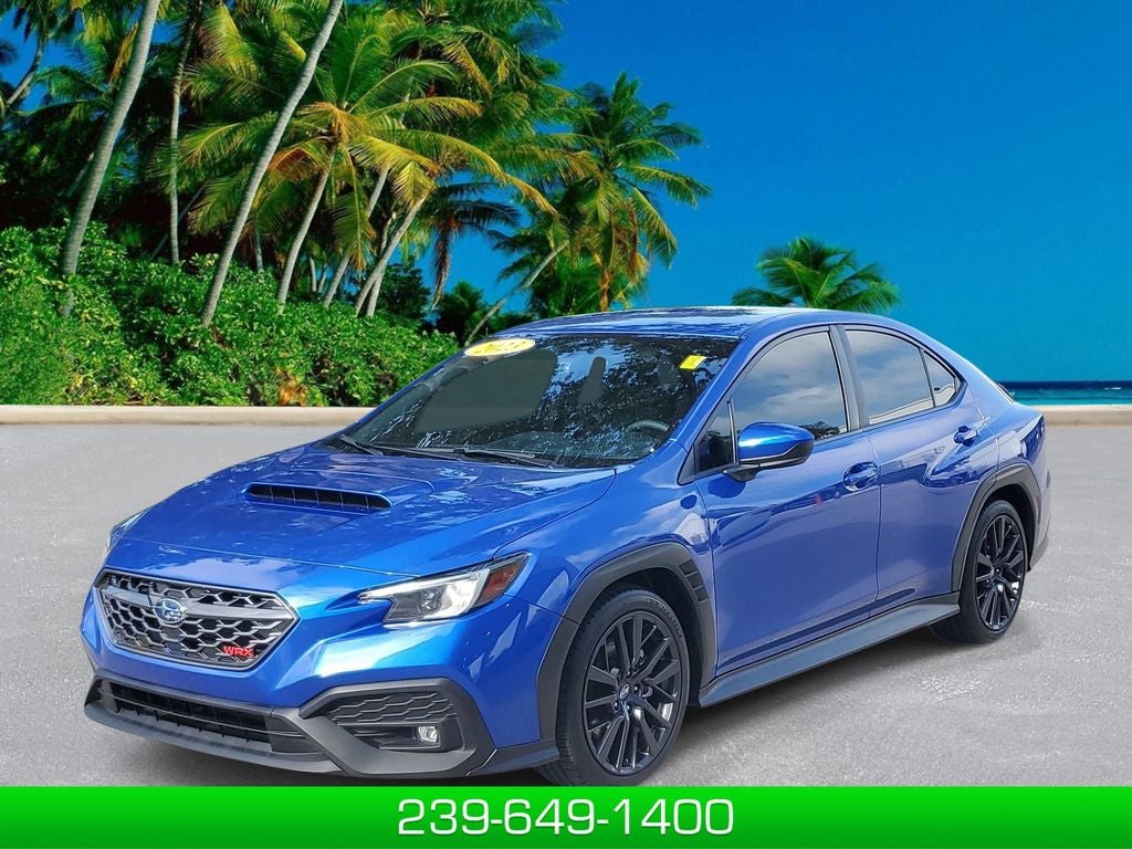 2023 Subaru WRX Premium in Wr Blue Pearl — front three-quarter view