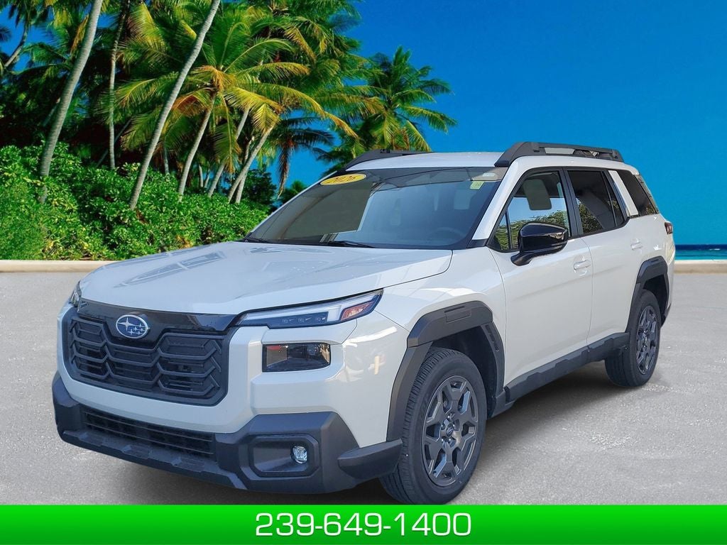 2026 Subaru Outback Premium in Crystal White Pearl — front three-quarter view