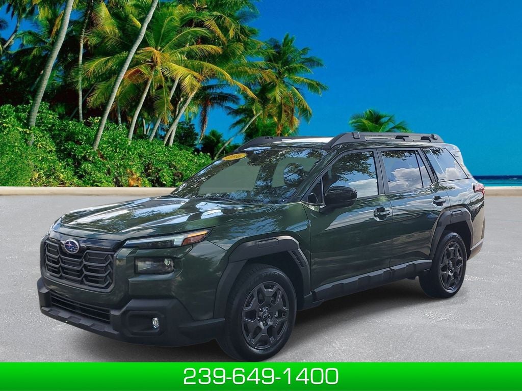 2026 Subaru Outback Premium in Deep Emerald Green Pearl — front three-quarter view