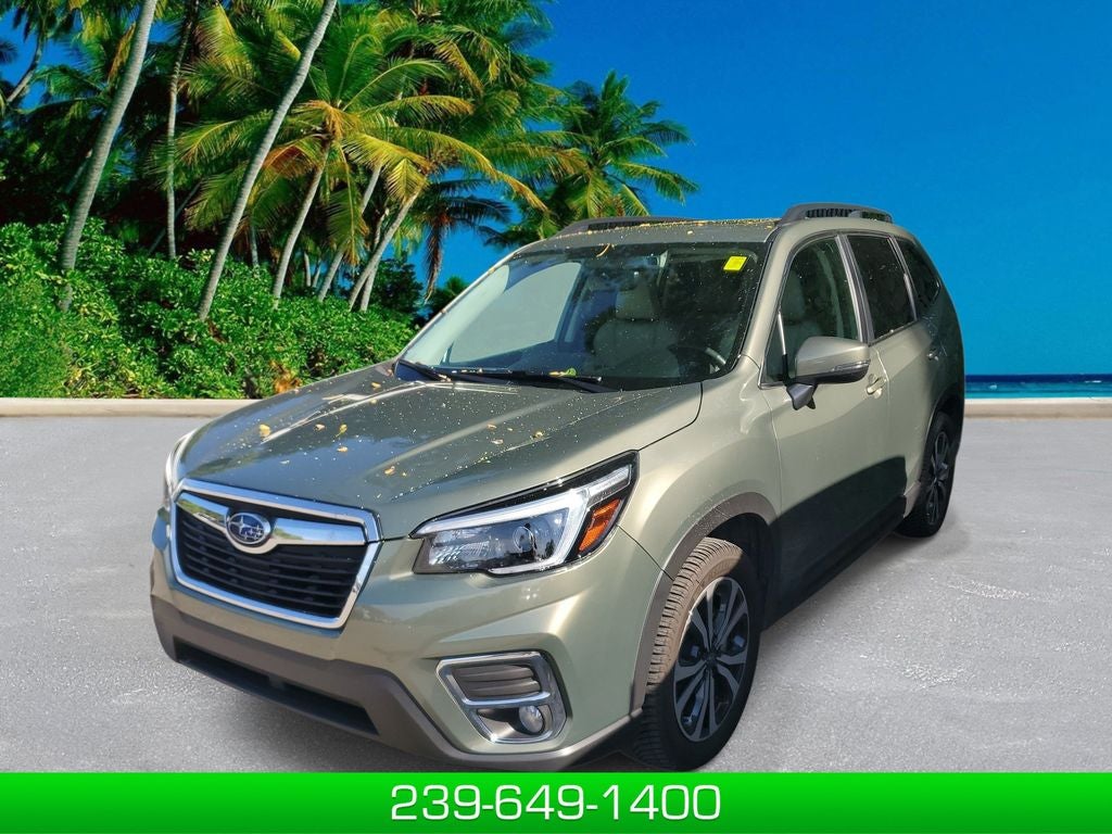 2021 Subaru Forester Limited in Jasper Green Metallic — front three-quarter view