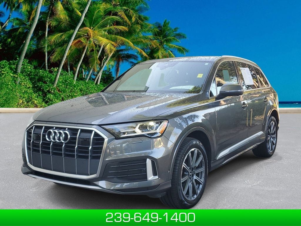 2022 Audi Q7 Premium Plus in Samurai Gray Metallic — front three-quarter view
